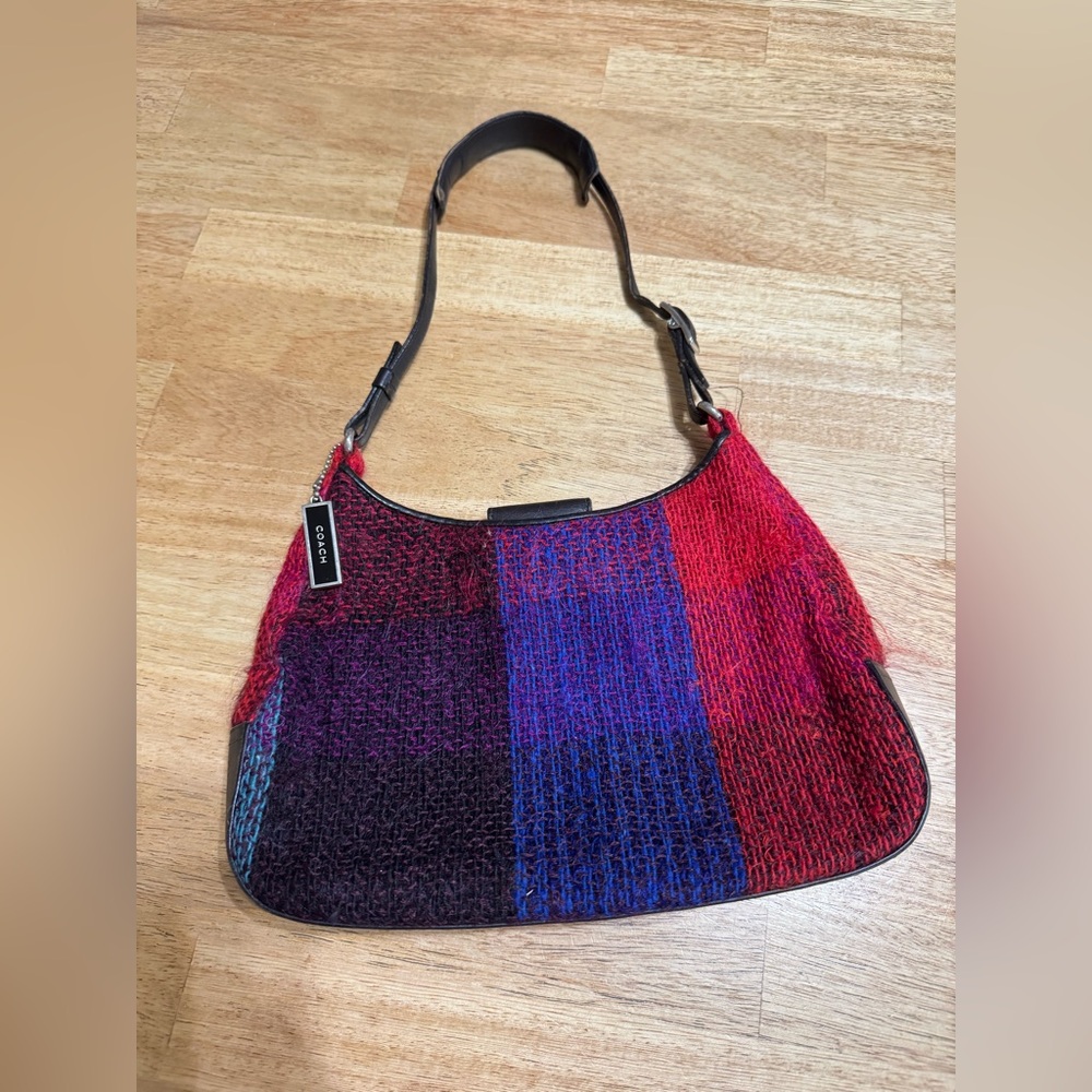 Vintage COACH Mohair Multi-Colored Shoulder Bag - Brown Leather